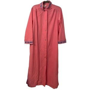 Lindsay Jordan Vintage Long Fleece Night Robe Gown Size Medium Pink w Blue Trim